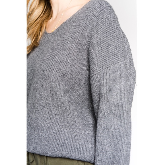 Shoulder Criss Cross Detail Sweater-Grey - Picture 5 of 6